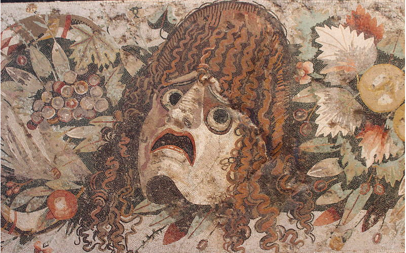 Museo Arqueológico Nacional, mosaico con guirnaldas y máscaras de la Casa del Fauno en Pompeya.